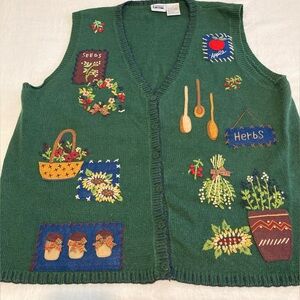 CAPACITY FOREST GREEN GARDENING HOLIDAY COOKING KNIT EMBROIDERED VEST SIZE 3X